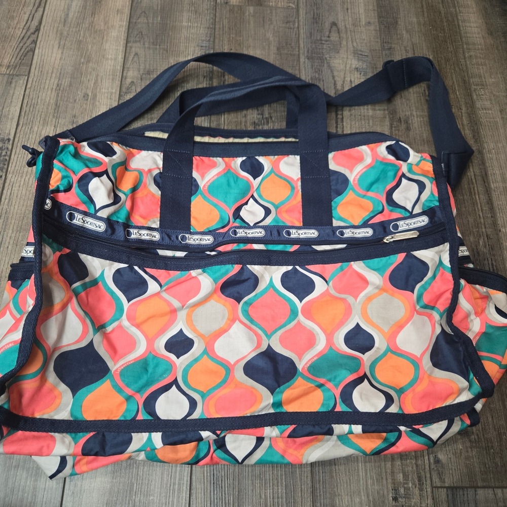 LeSportsac Large Weekender Duffle Bag Retro Geometric Ogee Print Multi-Color